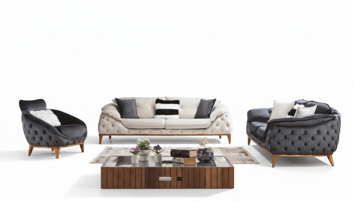 Chesterfield met houten textielbankstel 331 zit set bekleding