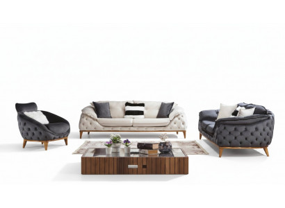Chesterfield met houten textielbankstel 331 zit set bekleding