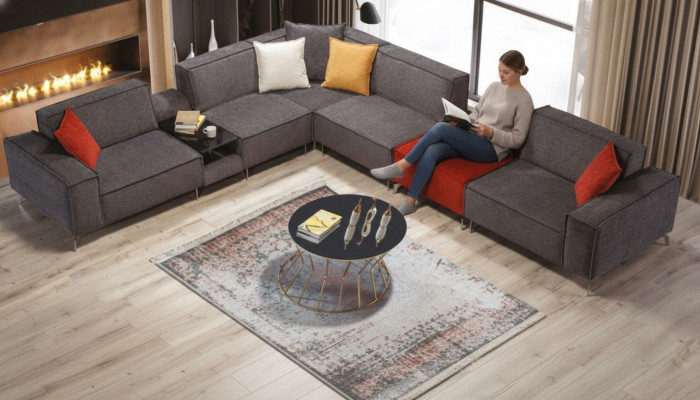 Hoekbank bank woonlandschap Grijze stoffen banken Bank Bekleding Eckbank Nieuw