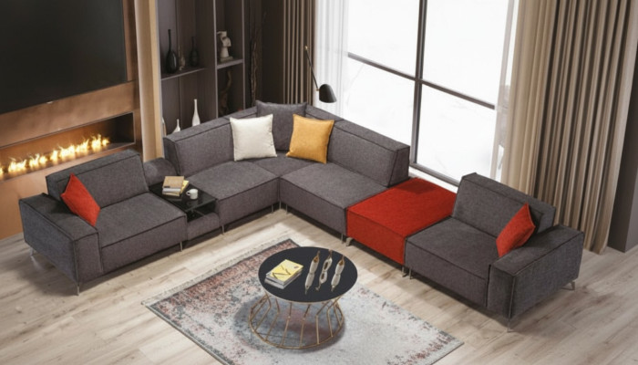 Hoekbank bank woonlandschap Grijze stoffen banken Bank Bekleding Eckbank Nieuw