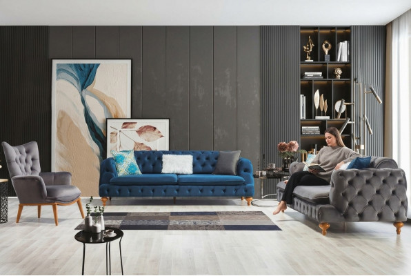 Stoel 1 zits Grijs Woonkamer Textiel Chesterfield Italiaanse Stijl