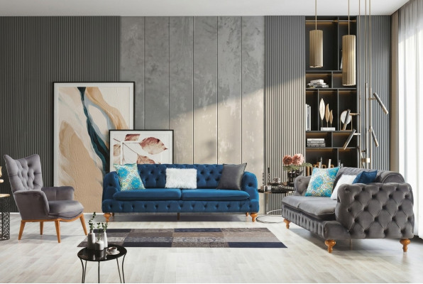 Stoel 1 zits Grijs Woonkamer Textiel Chesterfield Italiaanse Stijl