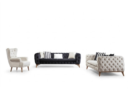 Bankstel Bank 3+3+1 Zitter Zwart Chesterfield Fauteuil Meubels
