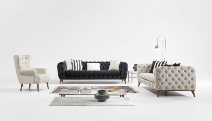 Fauteuil 1-zits Wit Woonkamer Textiel Design Chesterfield Oorfauteuil