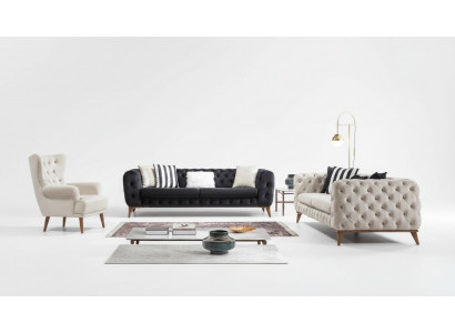 Fauteuil 1-zits Wit Woonkamer Textiel Design Chesterfield Oorfauteuil