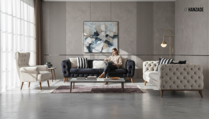 Bankstel 3-zits Zwart Luxe Meubels Chesterfield Slaapbank Bed 3-zits.