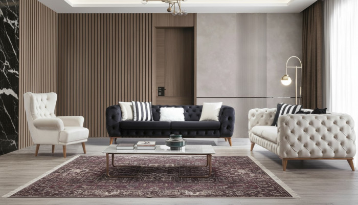 Bankstel 3-zits Zwart Luxe Meubels Chesterfield Slaapbank Bed 3-zits.