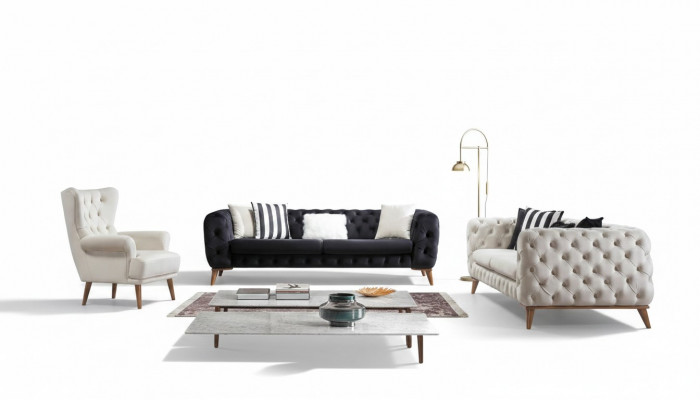Bankstel 3-zits Zwart Luxe Meubels Chesterfield Slaapbank Bed 3-zits.
