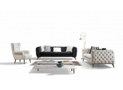 Bankstel 3-zits Zwart Luxe Meubels Chesterfield Slaapbank Bed 3-zits.