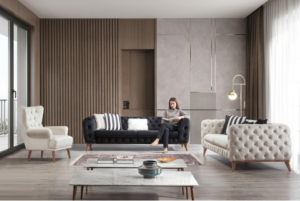 Bank 3-zits Wit Luxe Meubels Chesterfield Meubels Italiaanse Stijl