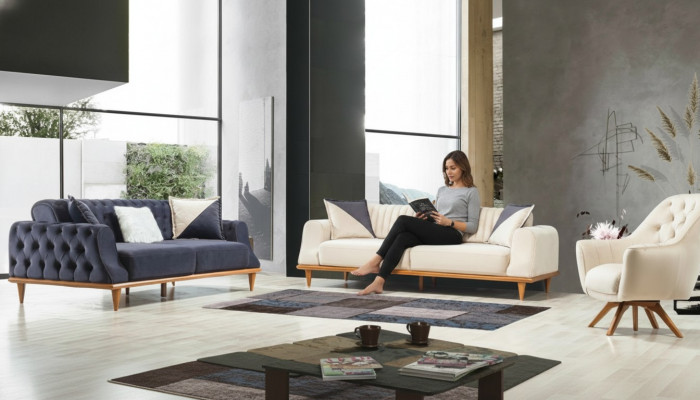 Luxe bankstel Zachte bank Textielstoffen bankstel Set 3-zits meubels