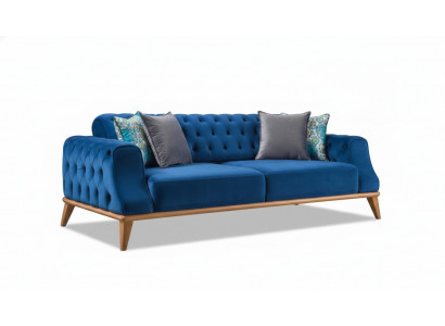Bankstel 3-zits Blauw Woonkamer Klassieke Chesterfield Elegante Stijl.