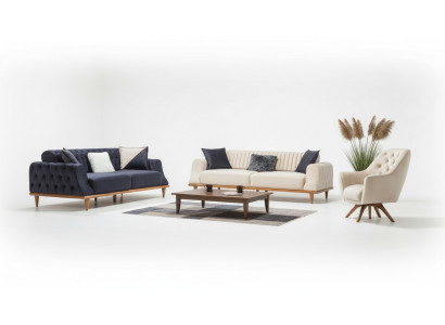 Bankstel 3-zits Beige Woonkamer Elegant Ontwerp Chesterfield Italiaanse Stijl