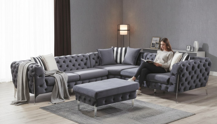 Poef Blauw Woonkamer Chesterfield Elegante Meubels Italiaanse Stijl
