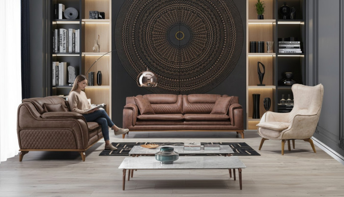 Design Bank Bank Sofa Set 331-zits Set Zitmeubel Leren Bankstellen