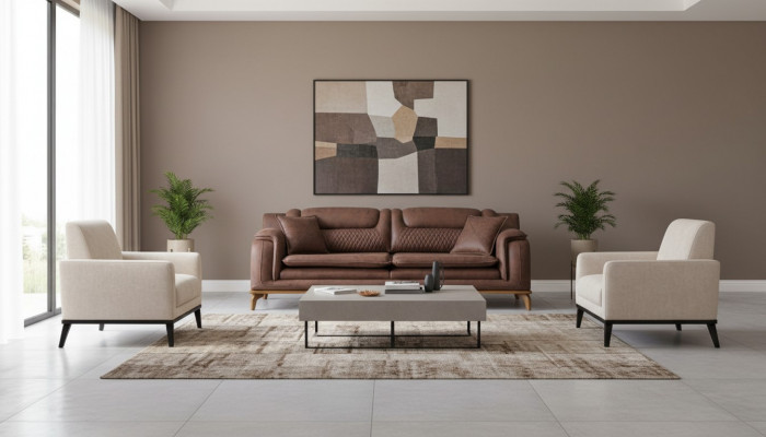 Design Bank Bank Sofa Set 331-zits Set Zitmeubel Leren Bankstellen