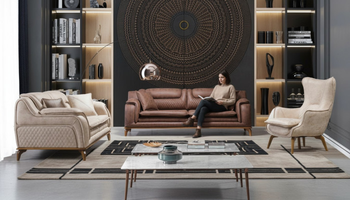 Bank Bruin 3-zits Woonkamer Klassiek Design Luxe Italiaanse Stijl 3-zits