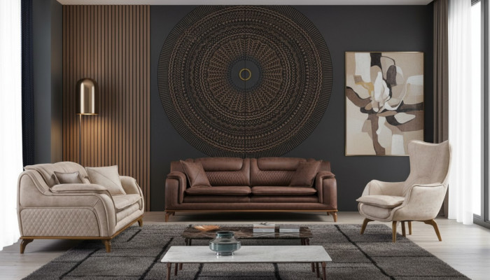 Bank Bruin 3-zits Woonkamer Klassiek Design Luxe Italiaanse Stijl 3-zits