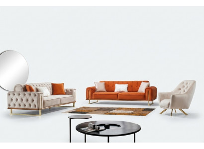 Bank Oranje 3-zits Woonkamer Luxe Chesterfield Italiaans