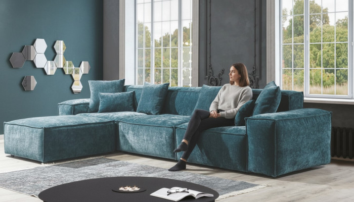 Hoekbank Blauw Woonkamer Elegante Woonhoek Design Meubels Hoekbank