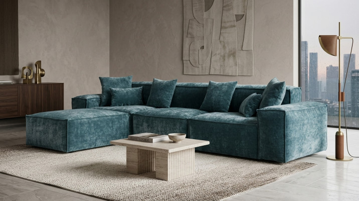Hoekbank Blauw Woonkamer Elegante Woonhoek Design Meubels Hoekbank