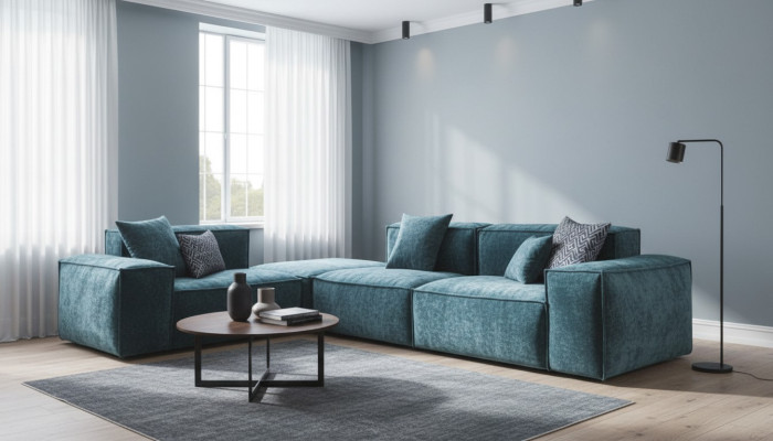 Hoekbank L-vorm Blauw woonlandschap Designbank Meubels Bank Bank