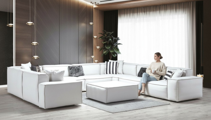 Hoekbank U-vorm Wit Woonlandschap Bank Bekleding Hoekbankbank Bank