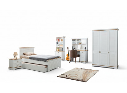 Landhaus Schlafzimmer Set Weiß Bett Nachttisch Elegante Möbel Schrank Holz Tisch