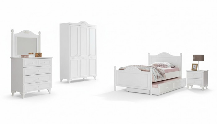 Tiener slaapkamer landhuisstijl hotel gastenkamer meubel compleet set 5-delig.