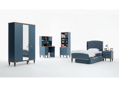 Blaues Kinderzimmer Set Bett Nachttisch Kleiderschrank Regal Schreibtisch Neu