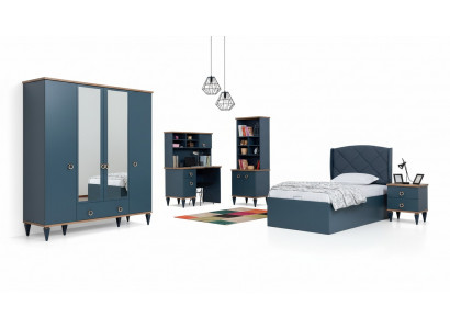 Blauer Schlafzimmer Kleiderschrank Set Jugendzimmer Teeneger Möbel Schrank Neu