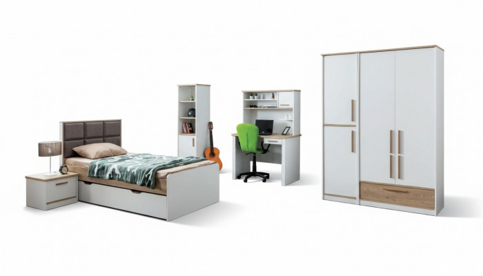 Modern jeugdkamer set Bed Nachtkastje Boekenkast Tafel Slaapkamer 5dlg.