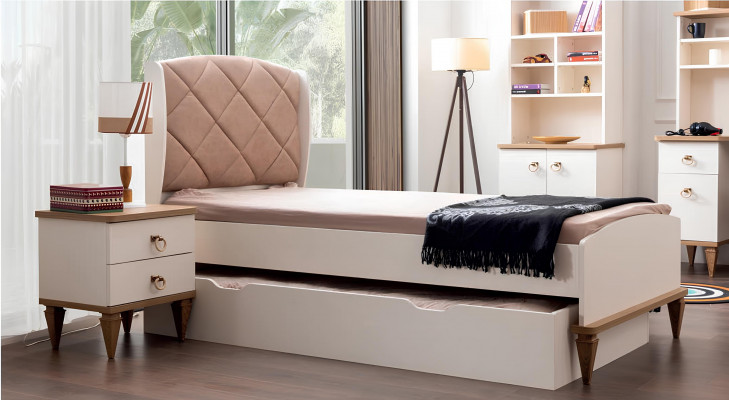 Uniseks slaapkamer jeugdkamer set bed nachtkastje boekenplank tafel 5-delig Nieuw