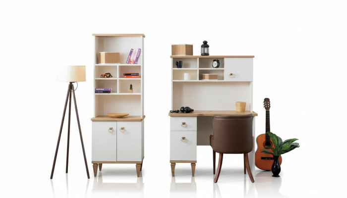 Bureau set bureau Beige boekenkast bureaus secretaris ontwerp 2-delig Nieuw