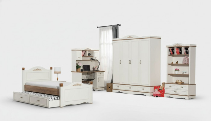 Modern slaapkamer jeugdkamer set Bed Nachtkastje Boekenkast Tafel 5-delig.