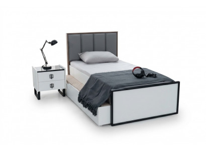 Teeneger Zimmer Jugend Schlafzimmer Möbel Bett + Nachttisch Schwarz Weiß 2tlg.