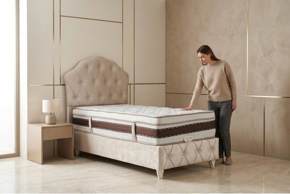 Bed wit Eenpersoonsbed Slaapkamer Boxspringbed Chesterfield Stijl Bedden