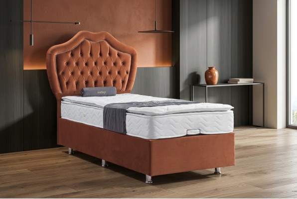 Bed Bruin Eenpersoons boxspring Bedden Luxe Slaapkamer Chesterfield