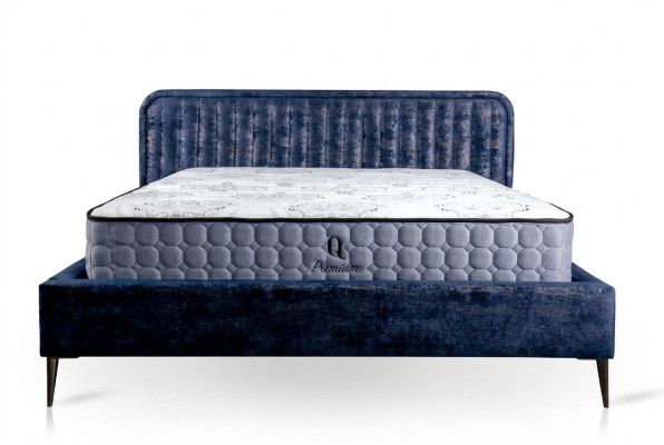 Bed Blauw Tweepersoonsbed Slaapkamer Hout Meubel Ontwerp Elegant Bekleed Stof Nieuw