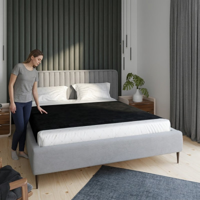 Bed Grijs Tweepersoonsbed Slaapkamer Hout Meubel Design Elegant Bekleed Stof Nieuw