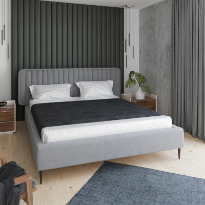 Bed Grijs Tweepersoonsbed Slaapkamer Hout Meubel Design Elegant Bekleed Stof Nieuw