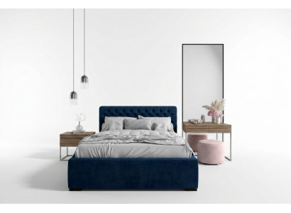 Bed Blauw Modern Design Stof Bekleding Slaapkamer Tweepersoonsbed Hout Elegant Nieuw