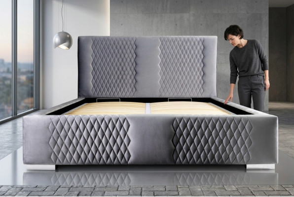 Bed Grijs Tweepersoonsbed Modern Elegant Bed Bekleed Stof Slaapkamer Modern Nieuw