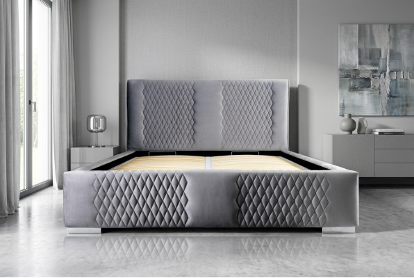 Bed Grijs Tweepersoonsbed Modern Elegant Bed Bekleed Stof Slaapkamer Modern Nieuw