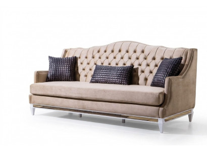 Beige Chesterfield driezits Luxe textielbank Designer stoffen bankstellen
