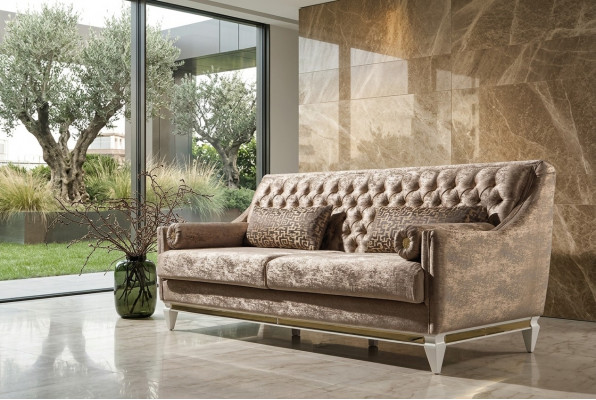 Beige 3-zits stoffen bank Chesterfield Driezitsbank Beklede Banken 3-zits