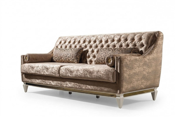 Beige 3-zits stoffen bank Chesterfield Driezitsbank Beklede Banken 3-zits