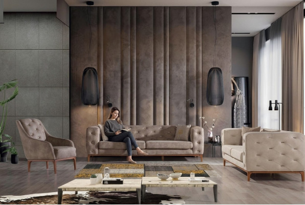 Chesterfield Design Bank Beklede Banken Moderne Bankstel 3+3+1 Set