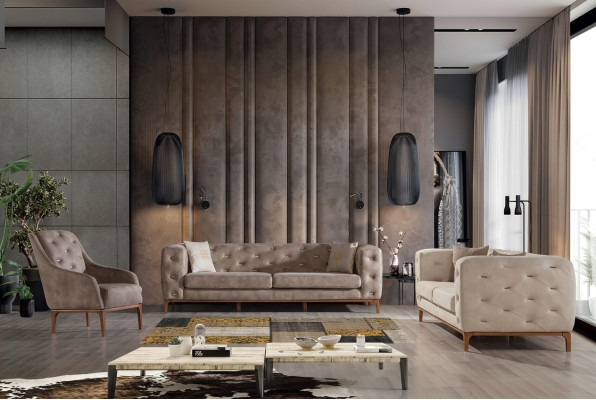 Chesterfield Design Bank Beklede Banken Moderne Bankstel 3+3+1 Set