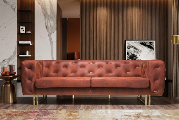 Chesterfield Textiel Stof Bankstel Elegant Ontwerp Klassiek Meubilair Bruin 3-Zits